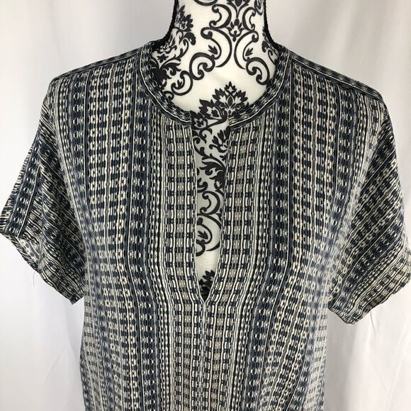 Vince Aztec Silk V-neck Shift Midi Dress - Picture 3 of 9